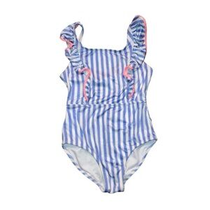 Cat & Jack Girls One Piece Swimsuit | Striped white and blue